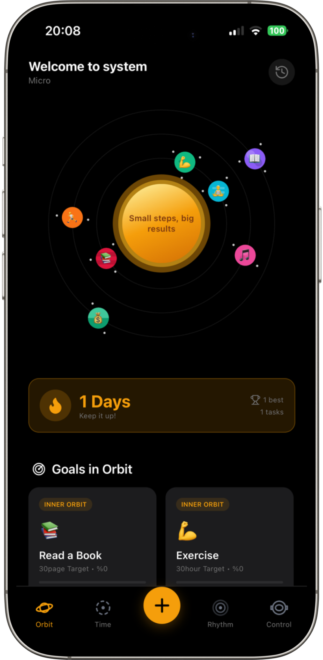 OrbitGoals screen 1